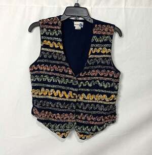 Vintage Paul Harris Design Women’s Navy Ribbon Trim Textured Vest Small